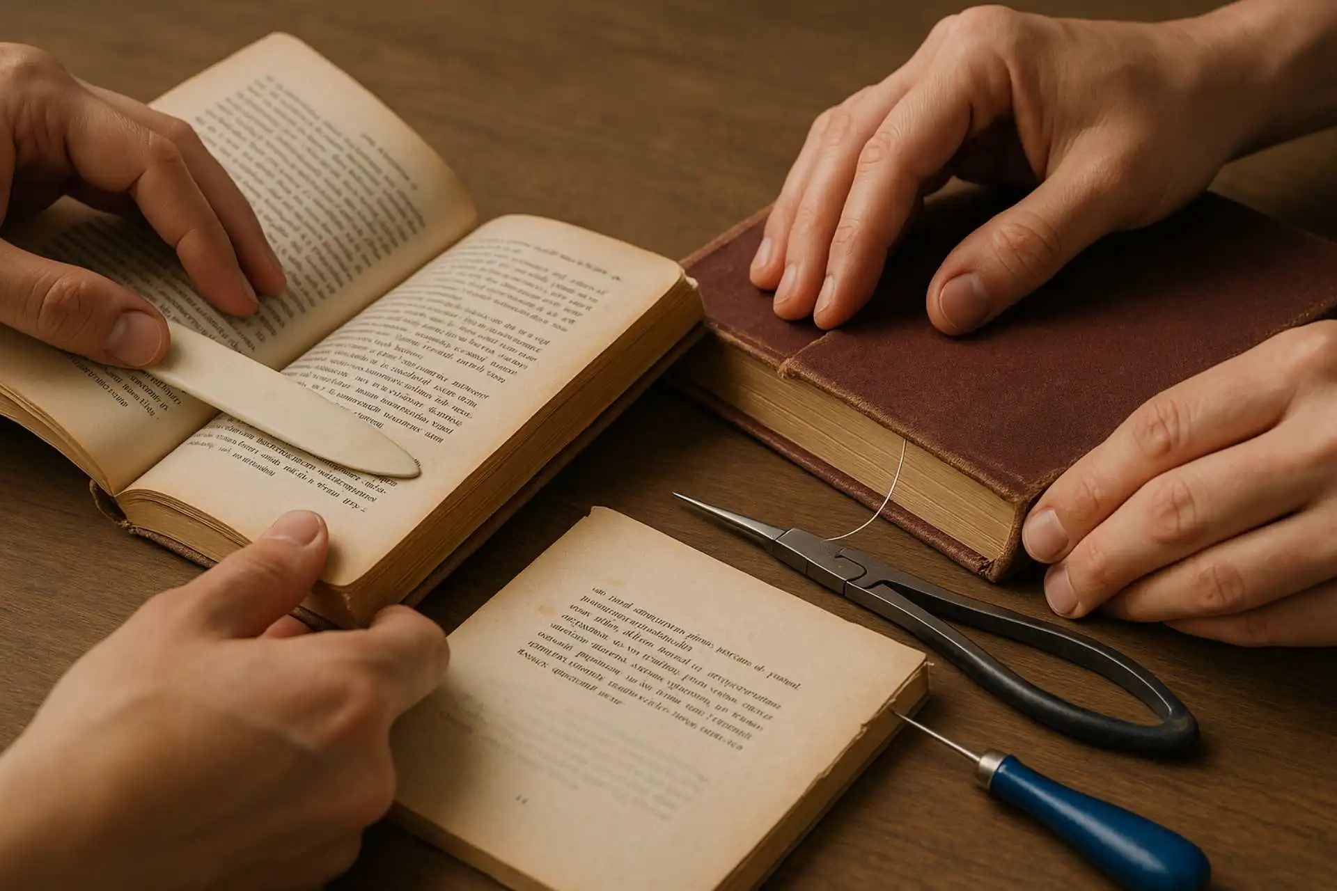 Bu Close Up Hands Repairing Books