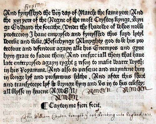 Caxton Mirror Of World Chapter Full Colophon