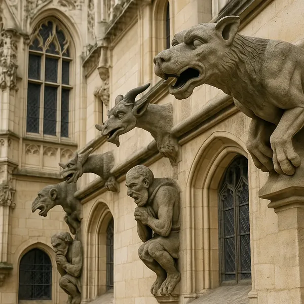 Gargoyles In The Palais De Justice, Rouen/Patung-Patung Air Hujan Di Palais De Justice, Rouen