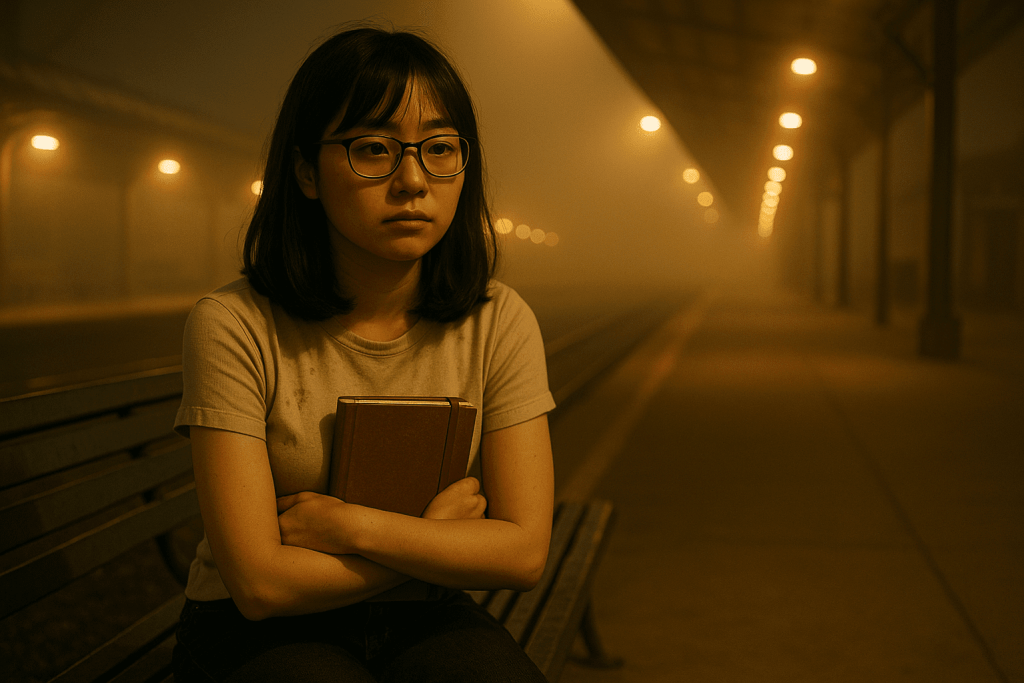 Perempuan Duduk Di Stasiun