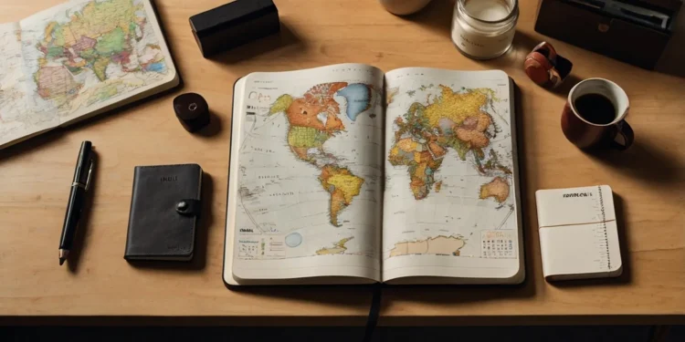 World Map Notebook With Accessories On Desk