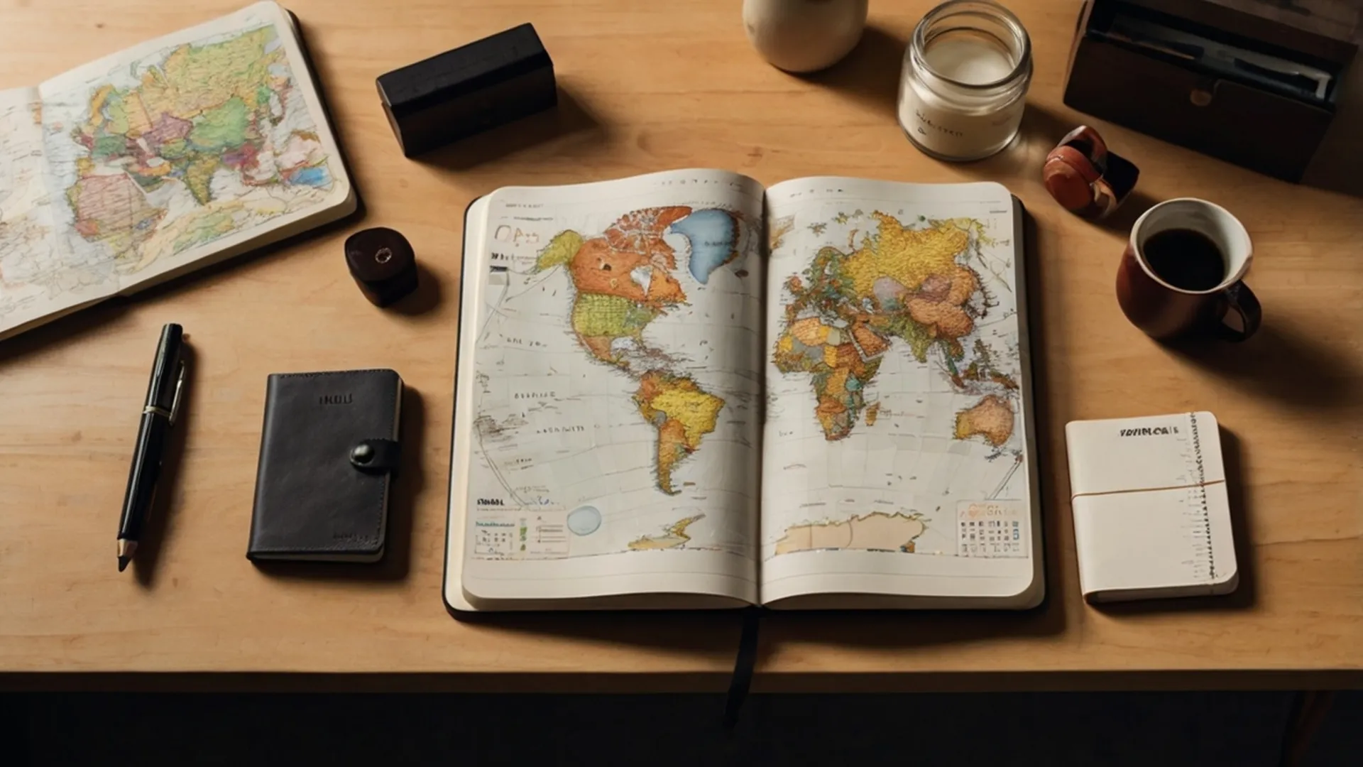 World Map Notebook With Accessories On Desk