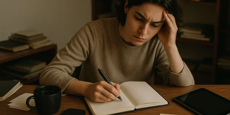 Writing In Notebook At Desk