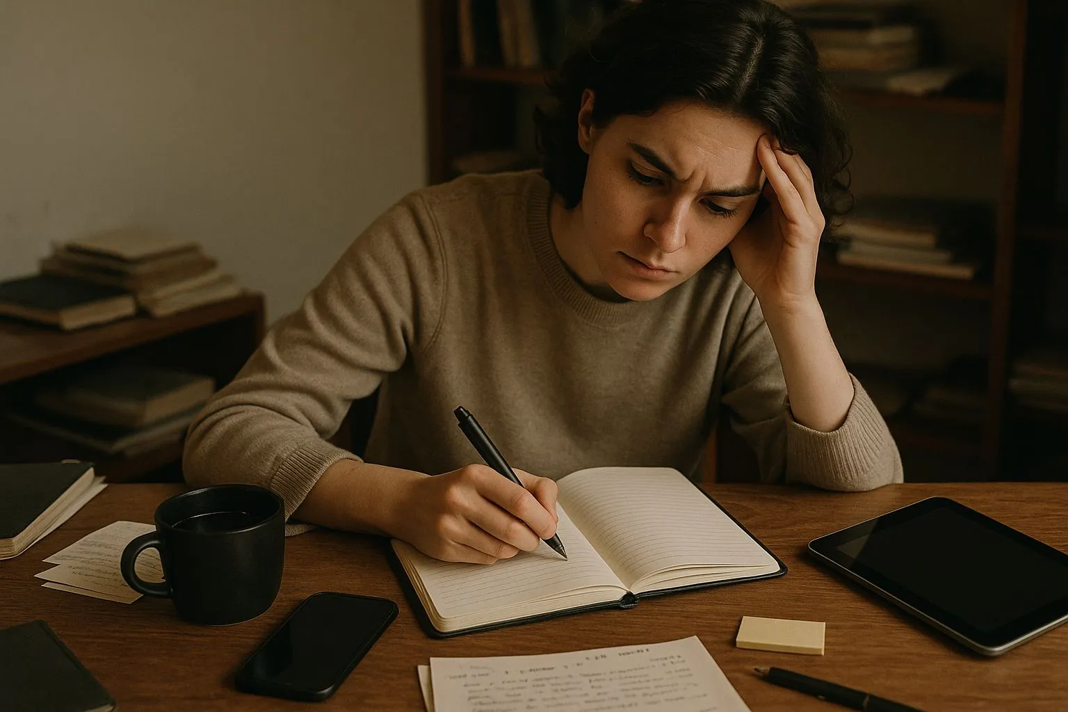 Writing In Notebook At Desk