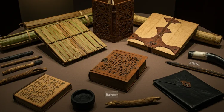 Ancient Books Writing Tools Display