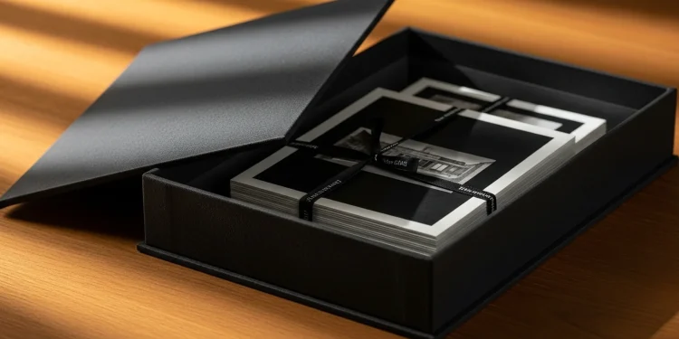 Black Box Of Photo Prints With Ribbon
