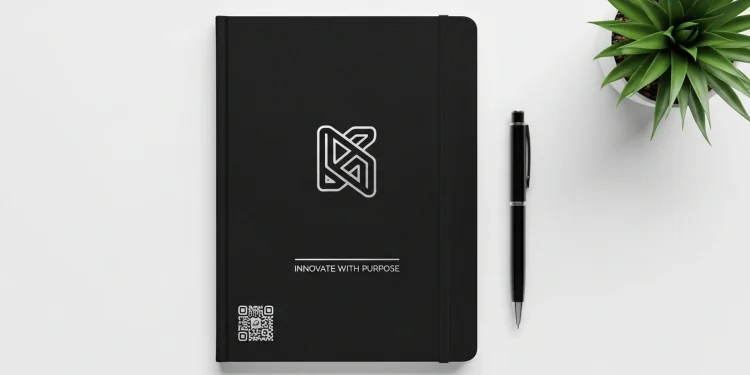 Black Notebook With Logo Pen Plant