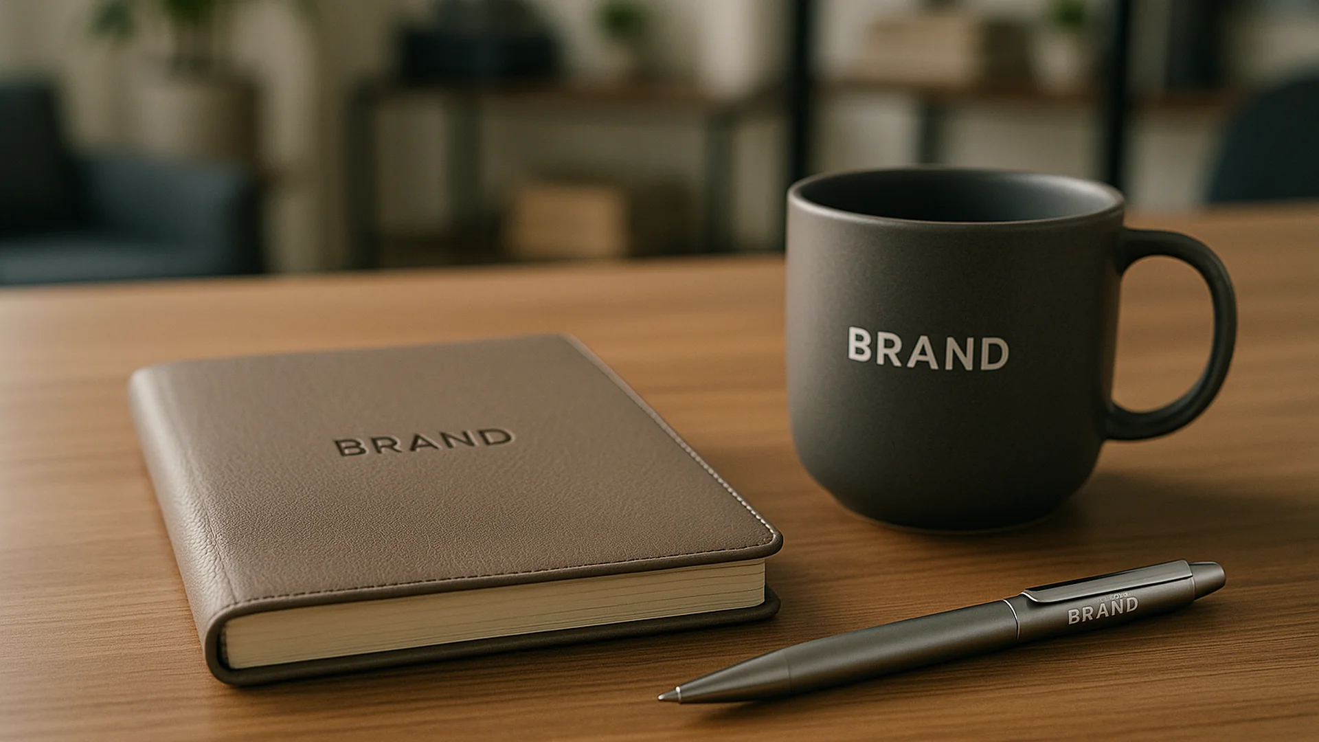 Brand Notebook Mug Pen Table