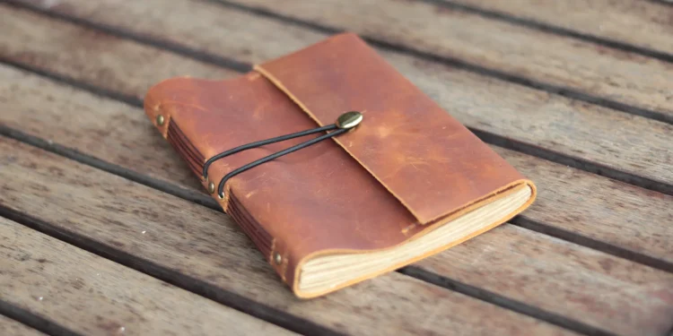 Brown Leather Journal Elastic Closure Open