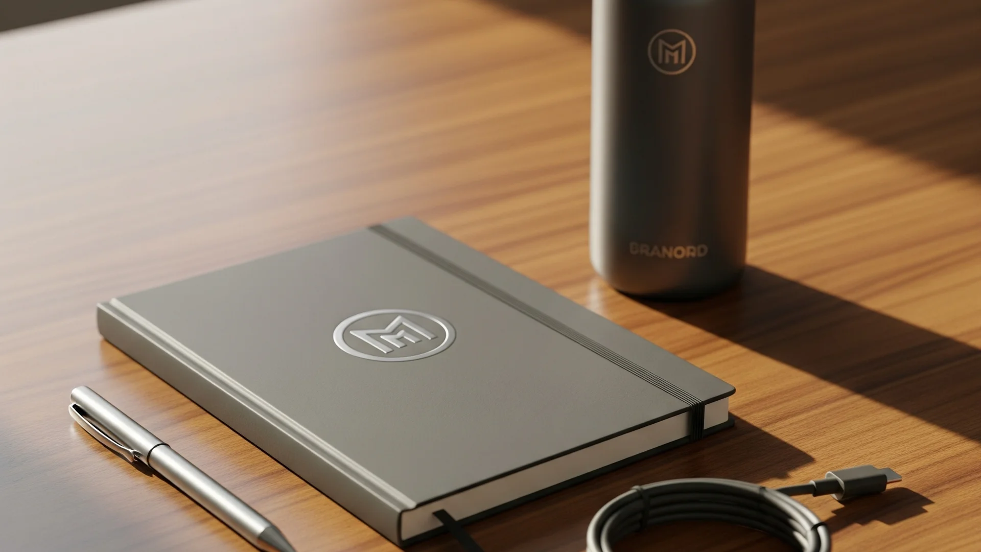 Gray Notebook Bottle Cable Pen