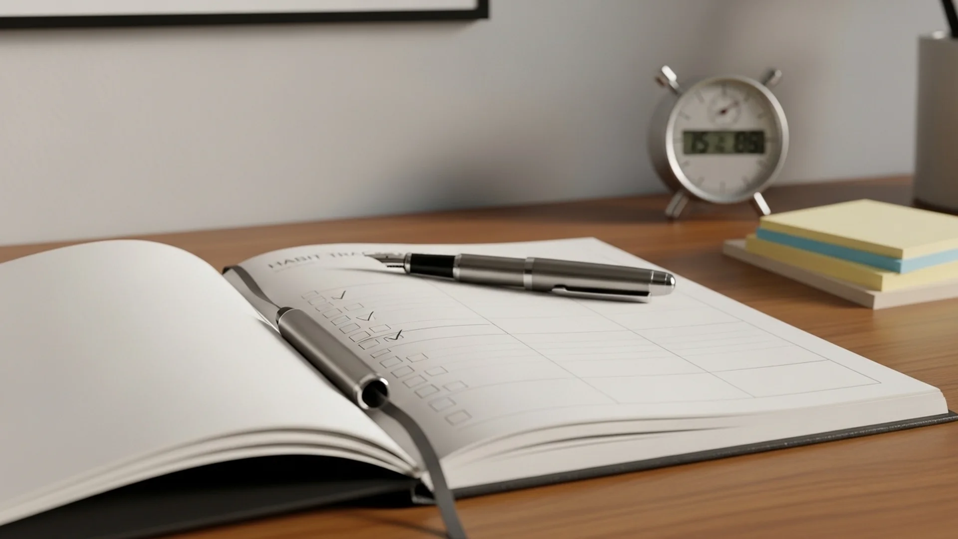 Habit Tracker Notebook Pen Desk