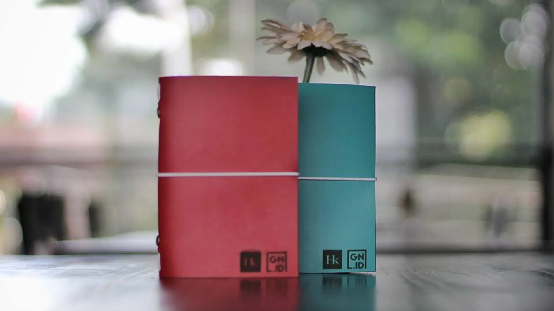 Hibrkraft Teal And Red Leather Notebooks With Flower