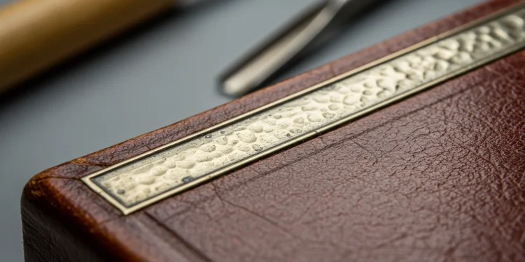 Leather Bound Box Brass Detail Close Up
