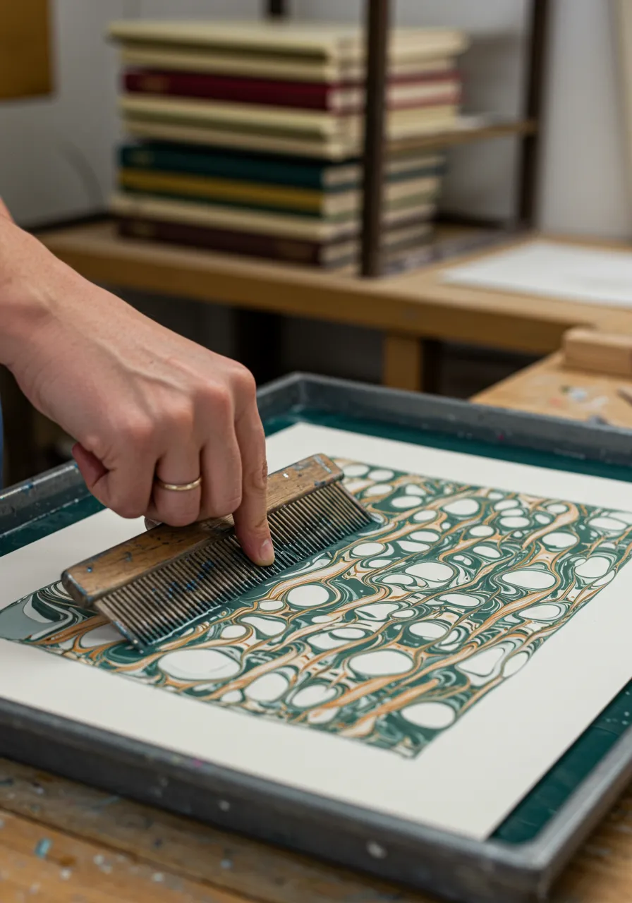 Marbling Paper Making Process Comb Technique