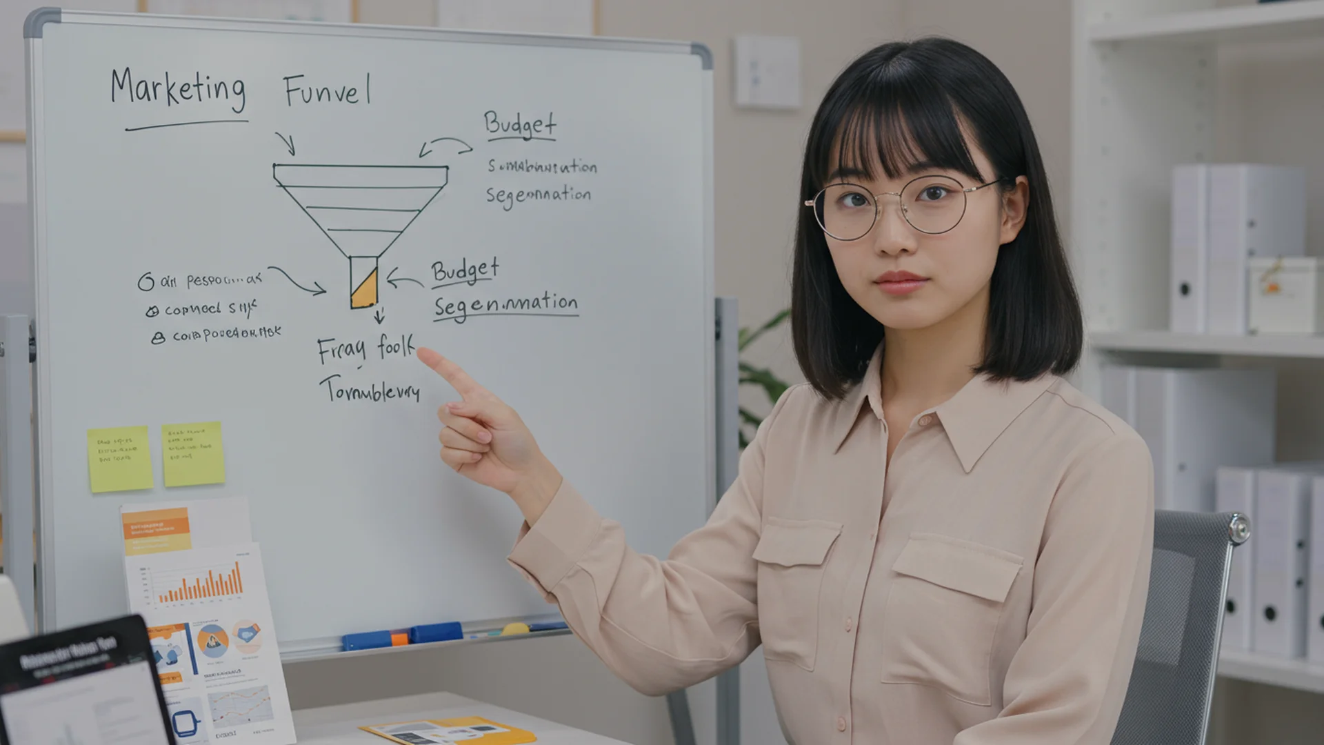 Marketing Funnel Presentation Woman Pointing