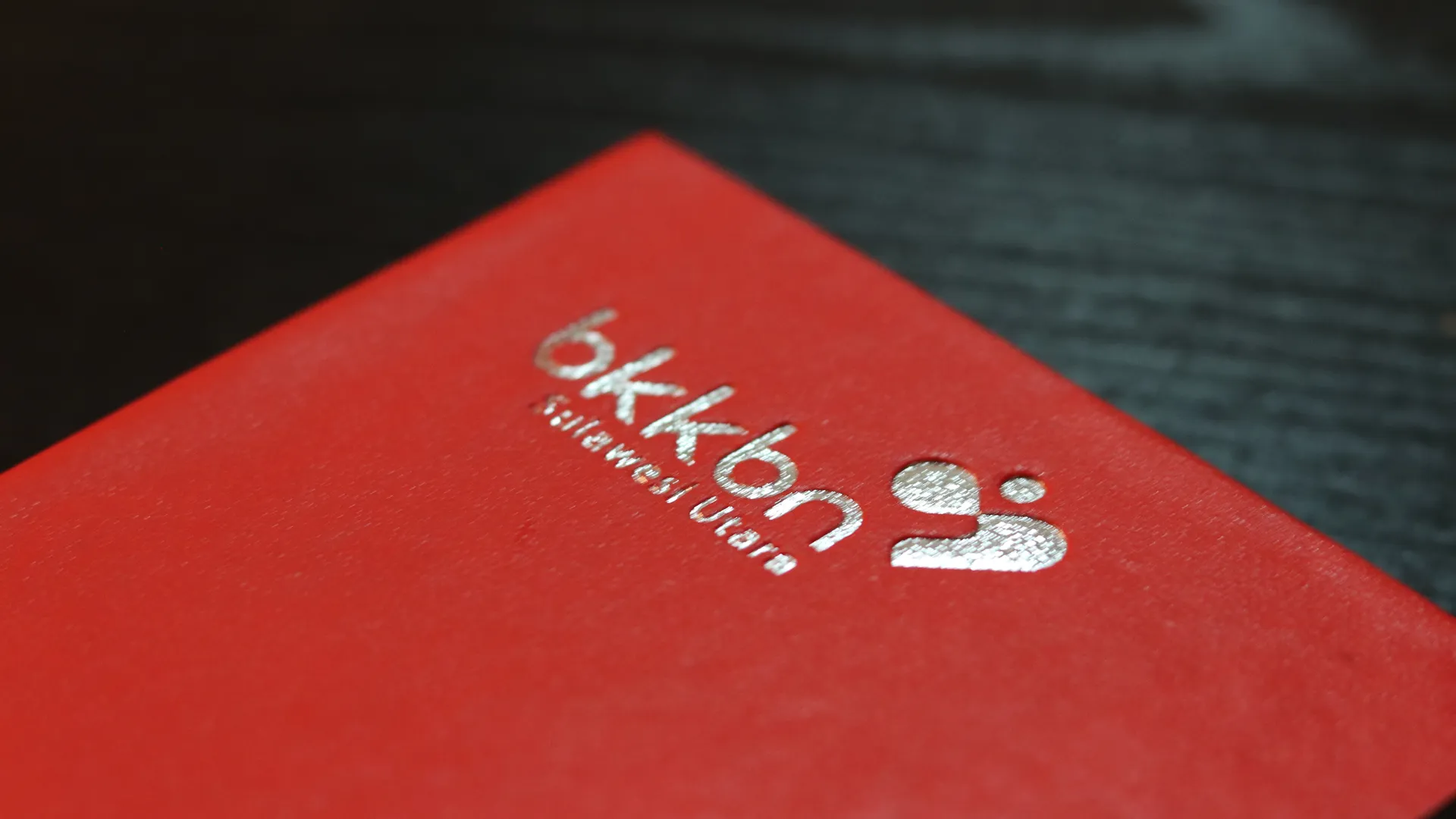 Red Leather Notebook With Silver Logo Close Up