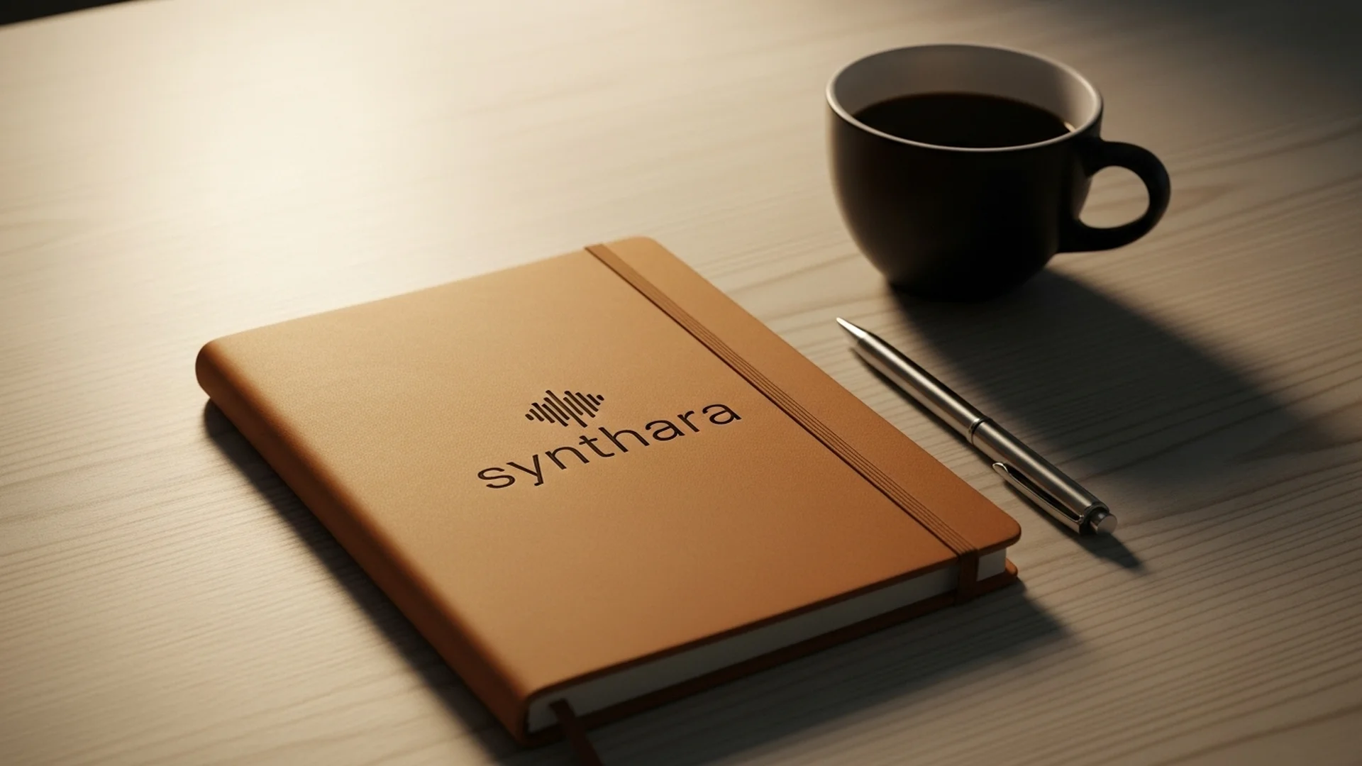 Tan Notebook Synthara Pen Coffee
