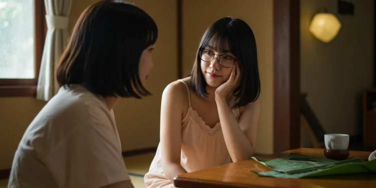 Two Women Talking Indoors Japanese Room