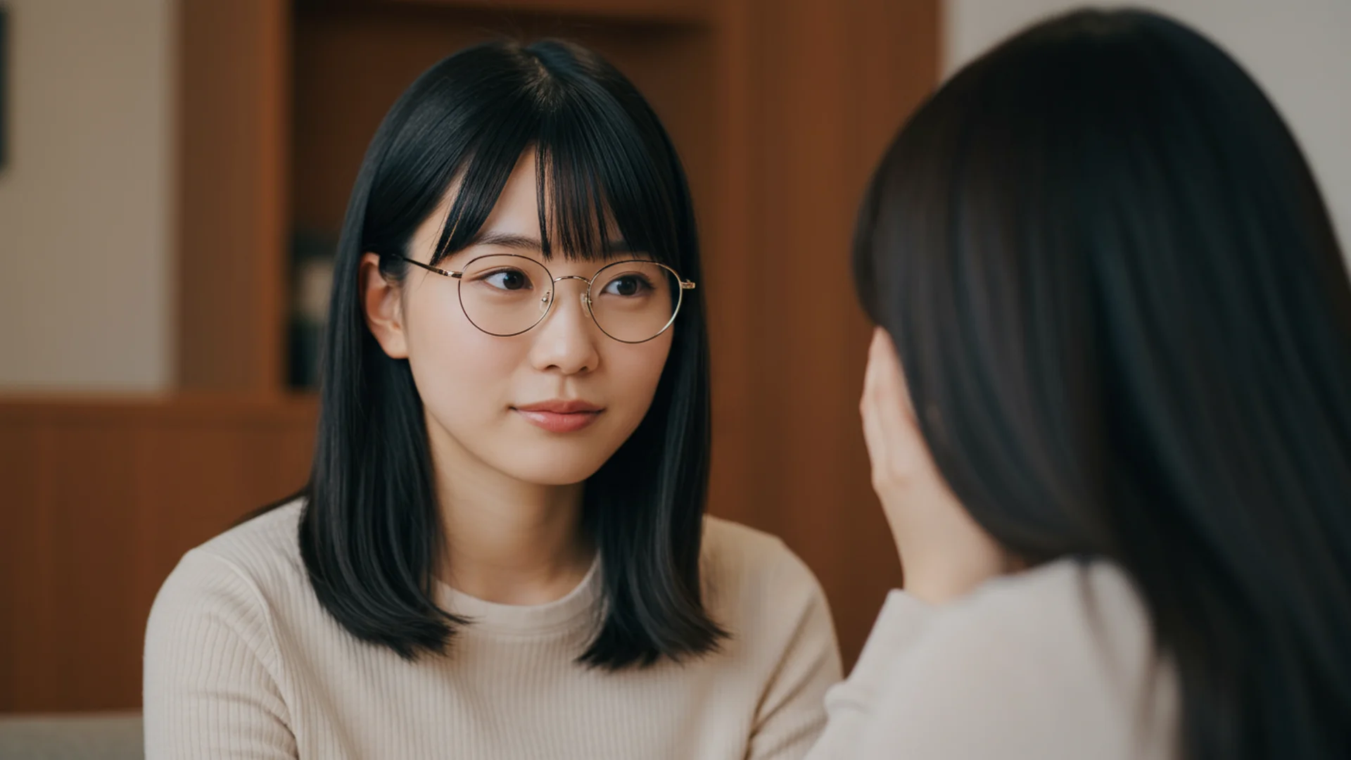 Two Women Talking Serious Conversation Indoors