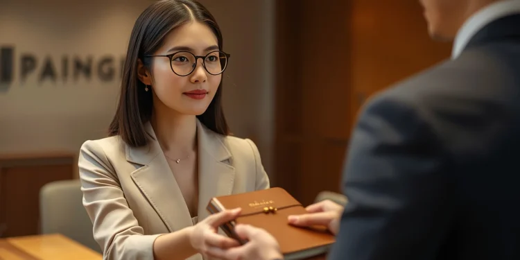 Woman Business Handing Gift Book