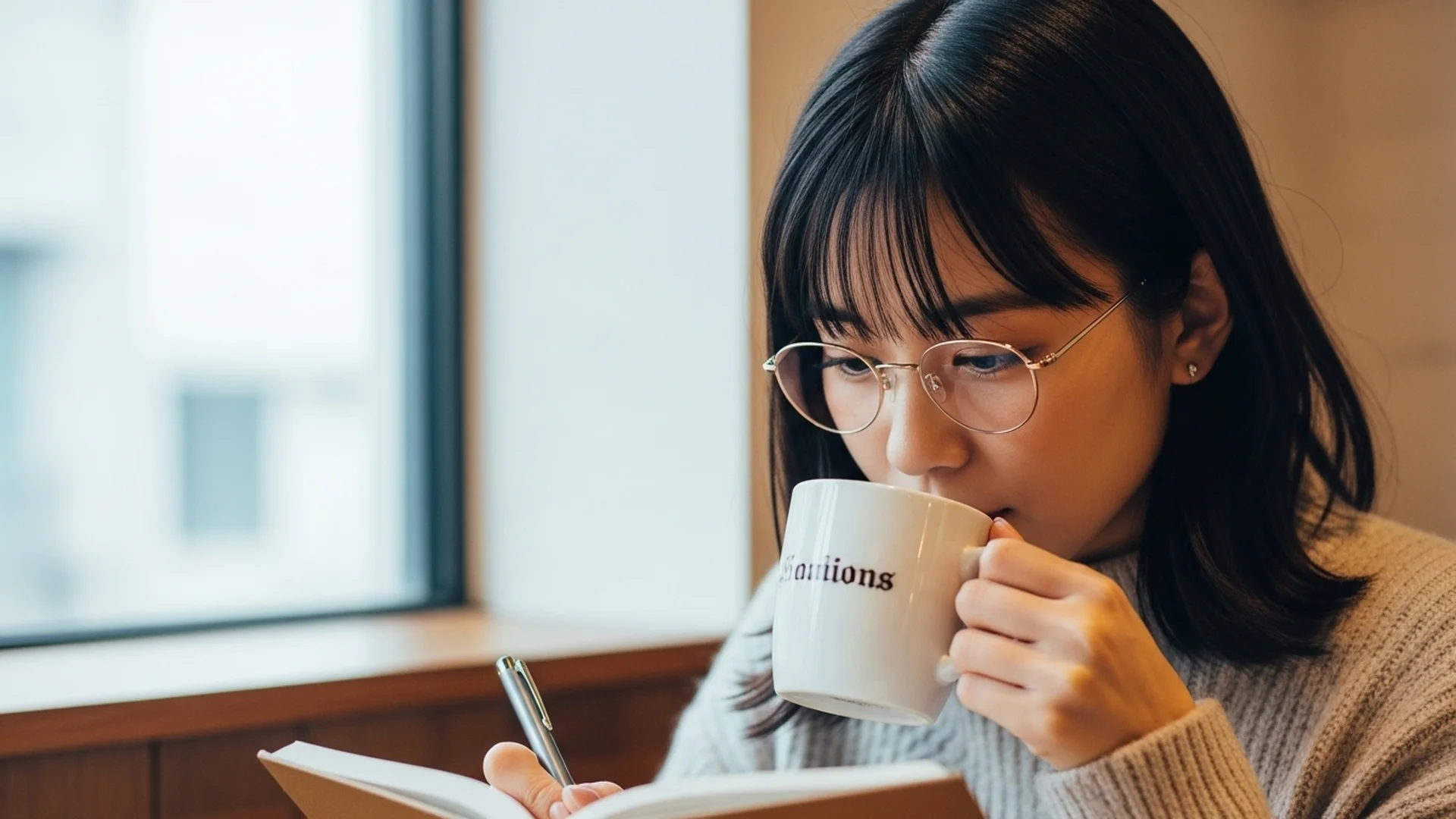 Woman Coffee Cafe Reading Notes