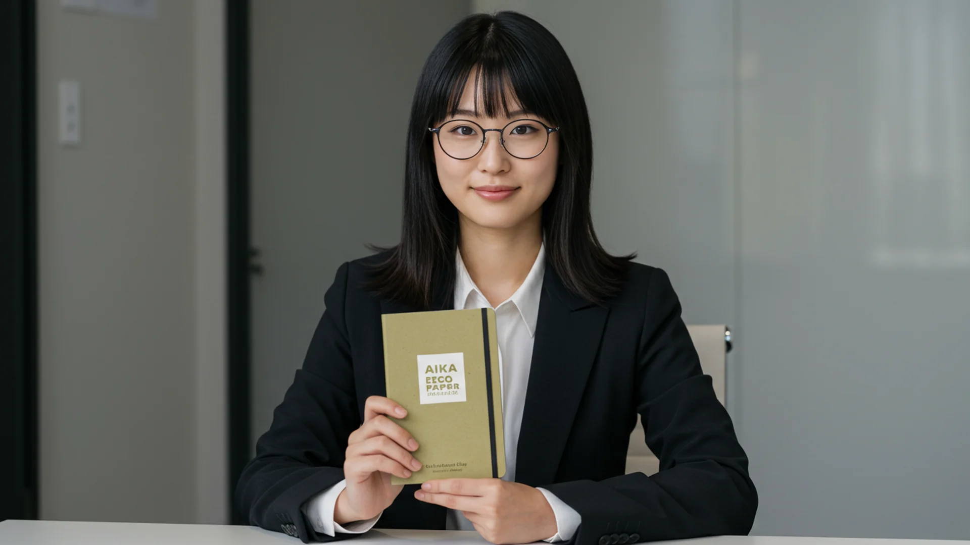Woman Holding Eco Notebook Portrait