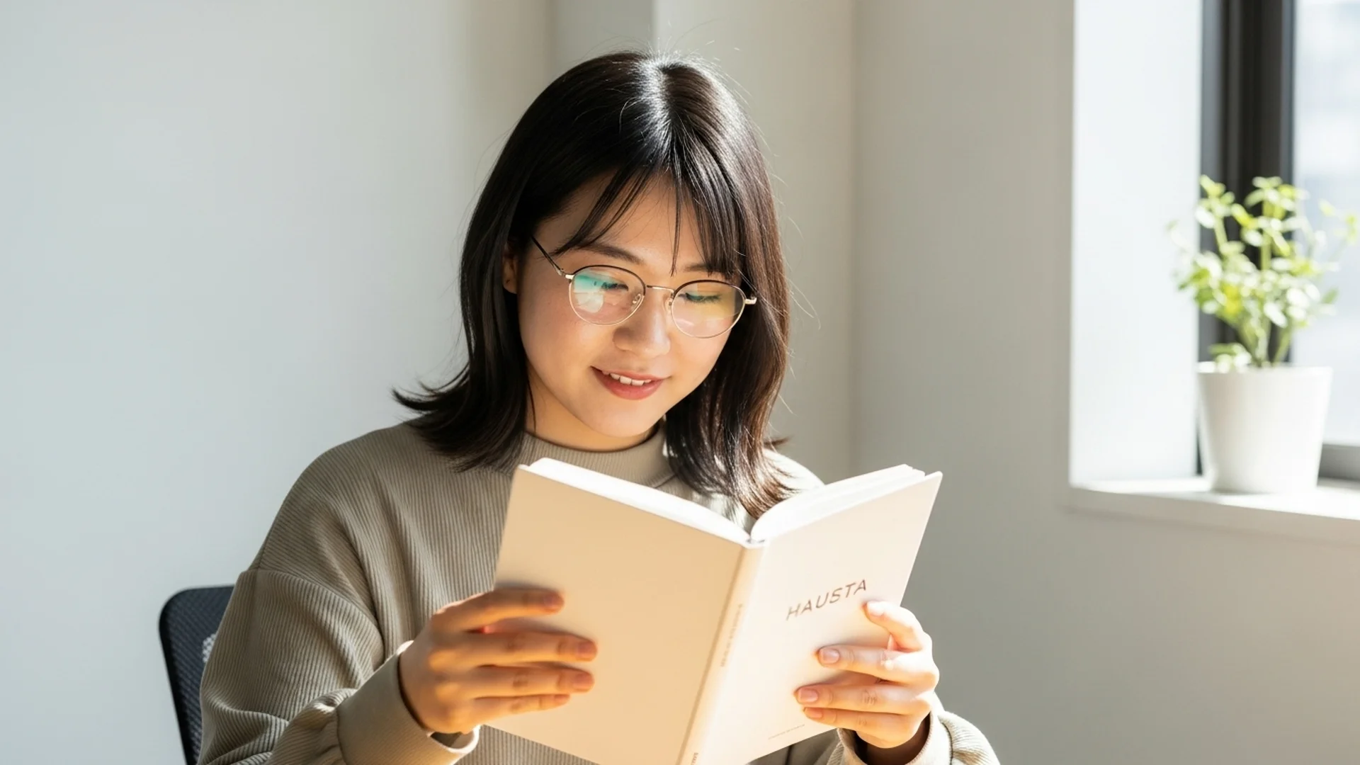 Woman Reading Book Glasses Interior