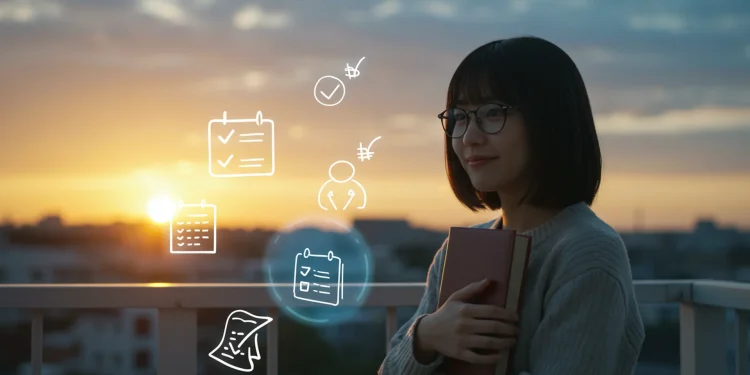 Woman Sunset Reading Tasks Book