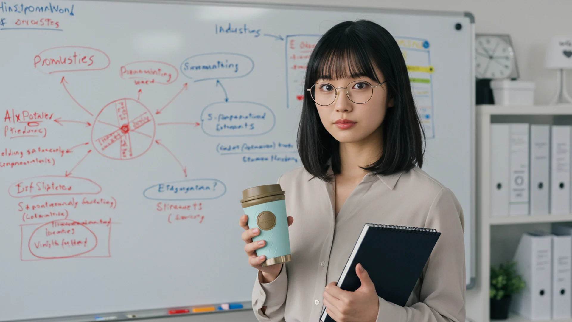 Woman With Coffee Notes Board