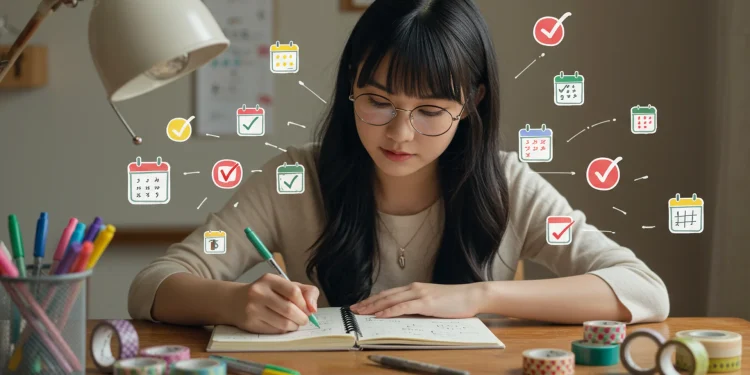 Woman Writing Calendar Checklist Notes