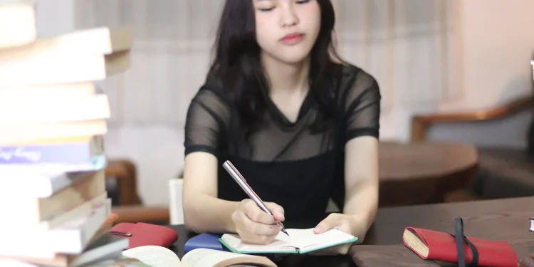 Woman Writing In Notebook Desk Custom Notebook Personalized Journal Standard Order 1