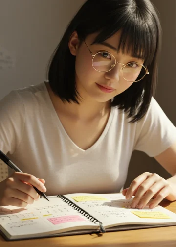 Woman Writing In Planner At Desk Sunlight