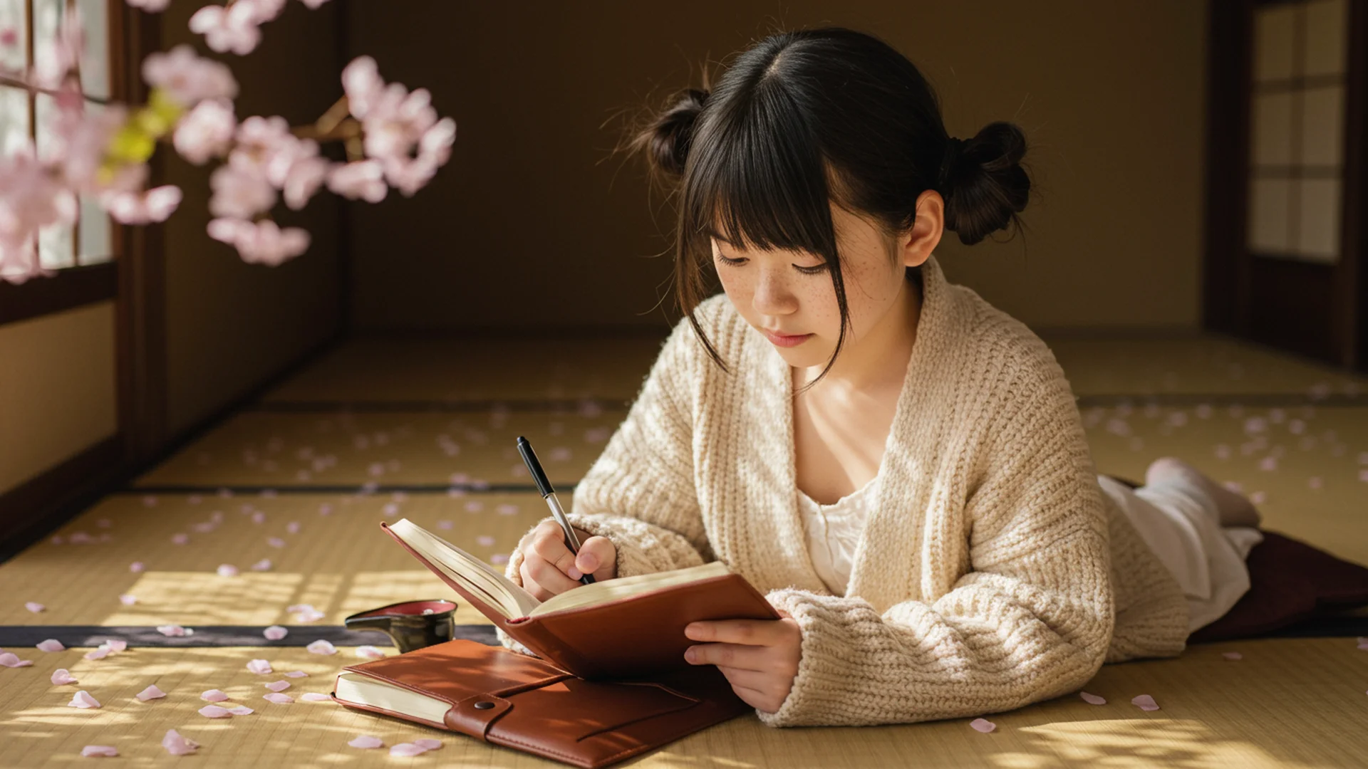 Woman Writing Journal Spring Tatami