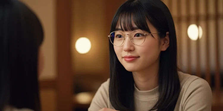 Young Woman Glasses Indoors Portrait Conversation