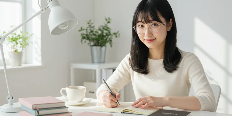 Young Woman Writing In Notebook At Desk