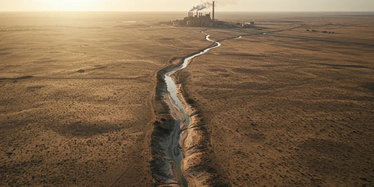 Aerial View Desert Factory River Landscape
