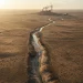 Aerial View Desert Factory River Landscape