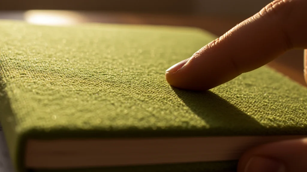 Finger On Green Cloth Bound Book