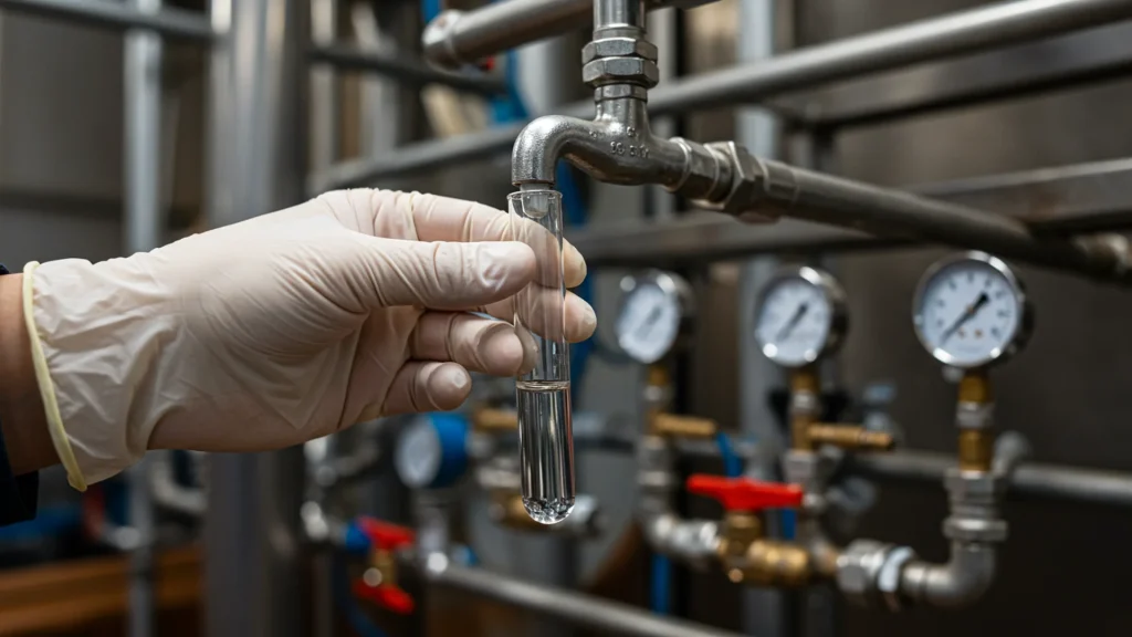 Gloved Hand Testing Liquid Sample Valve