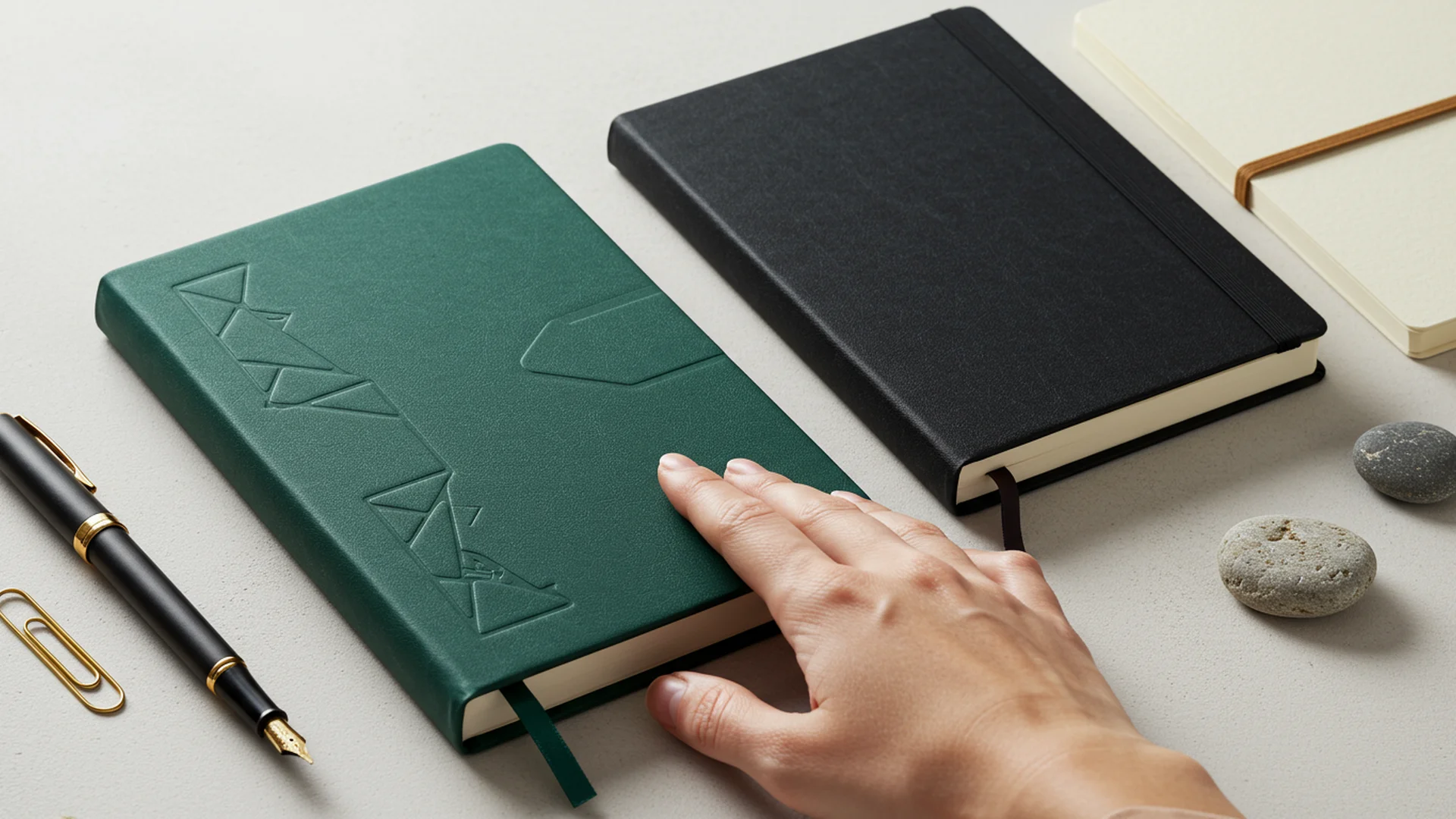 Green And Black Leather Notebooks With Pen