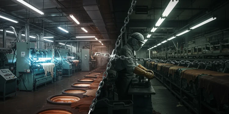 Leather Factory Worker Chains Industrial Process