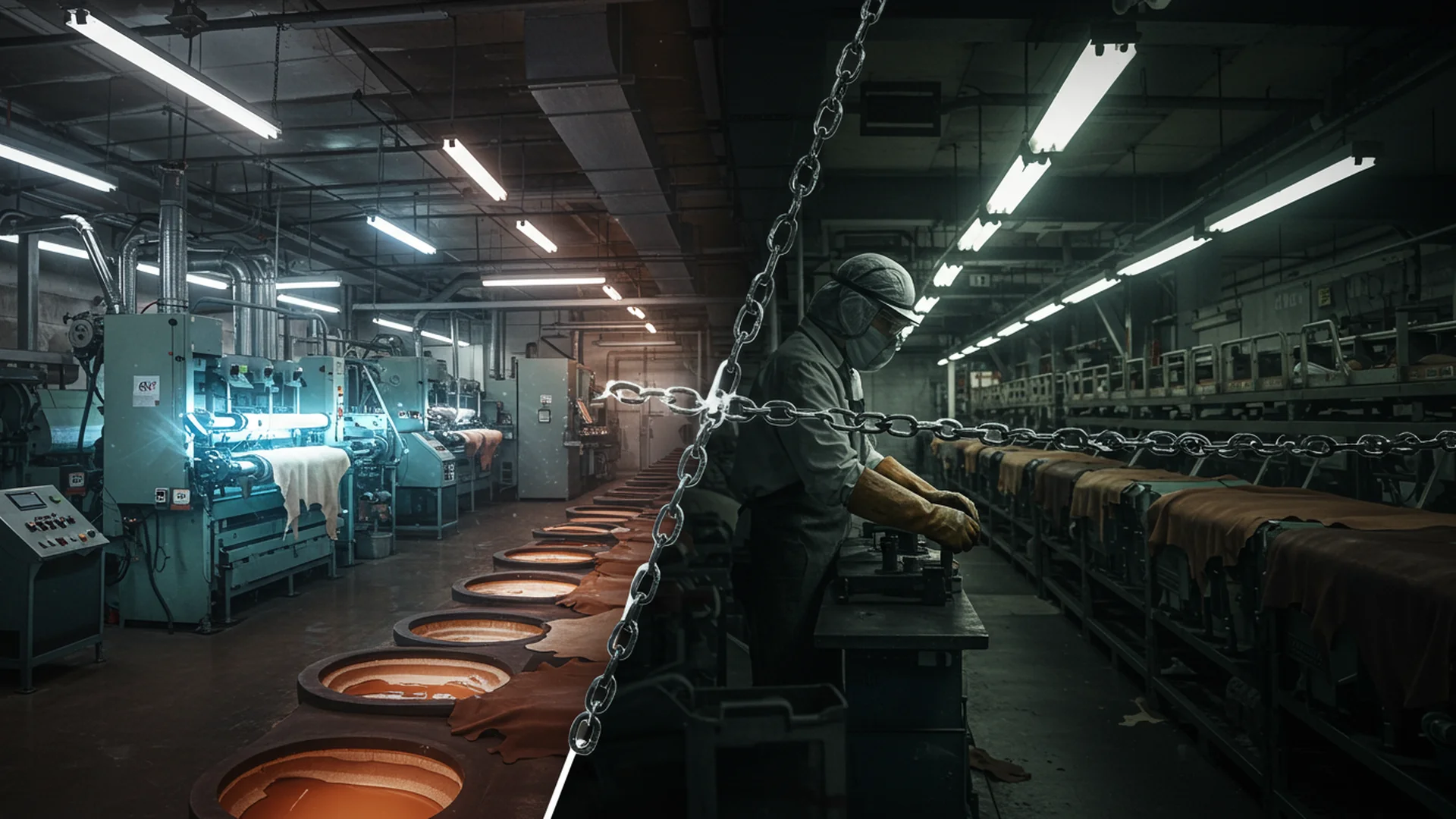 Leather Factory Worker Chains Industrial Process