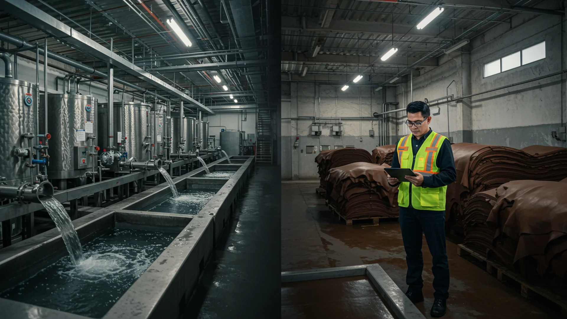 Leather Tanning Factory Worker Inspection Process