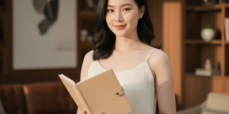 Woman Holding Notebook Casual Portrait 1