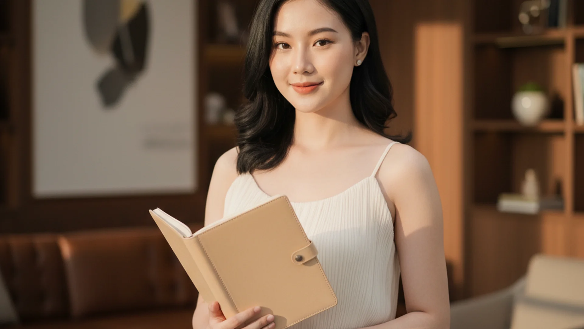 Woman Holding Notebook Casual Portrait 1