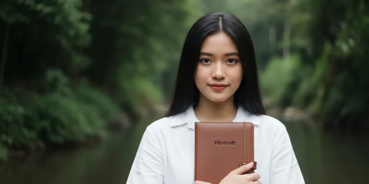 Woman Holding Notebook Nature Portrait