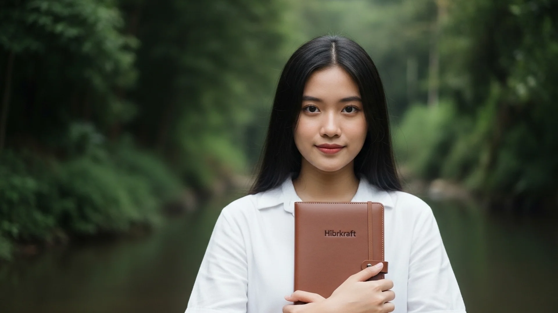 Woman Holding Notebook Nature Portrait