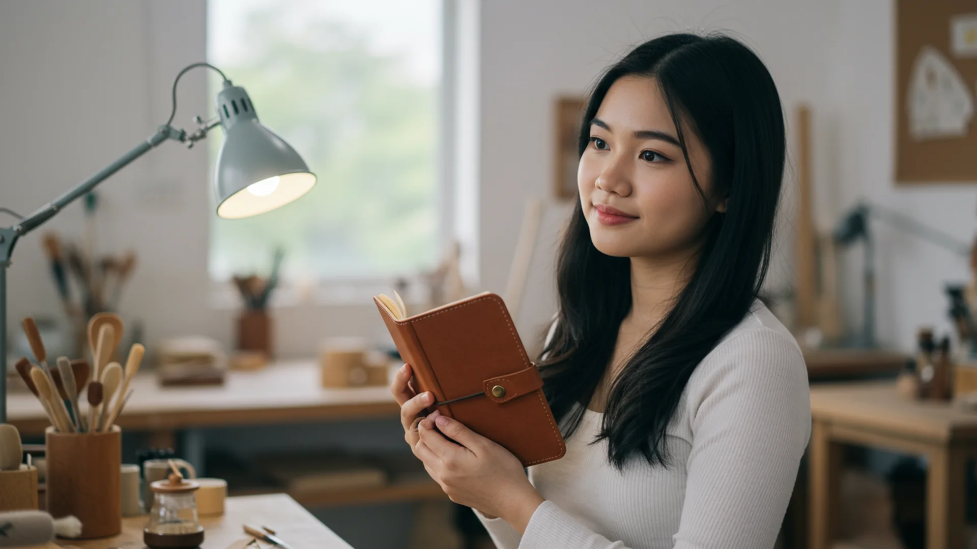 Woman Holding Notebook Workshop Thinking