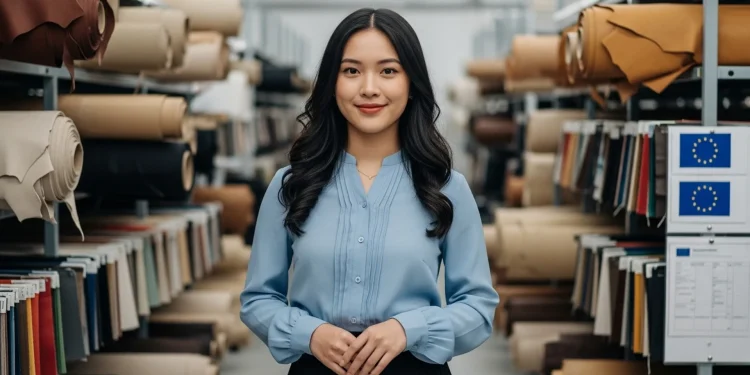 Woman In Fabric Warehouse Sample Rolls