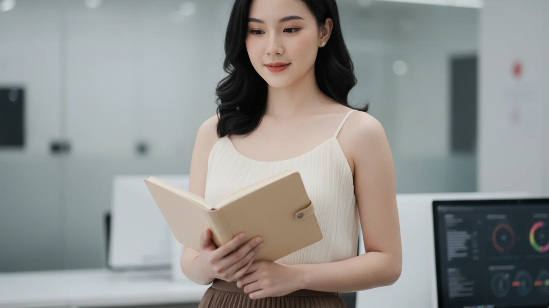 Woman Reading Book Office Modern